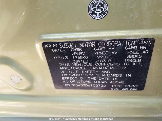 Aukcja sprzedaży 2013 Suzuki Sx4 Jx, vin: JS2YB5A37D6102732, numer aukcji: 20279451