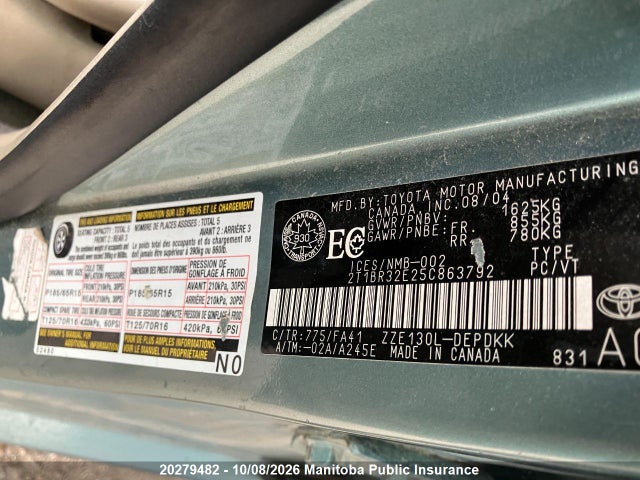 Aukcja sprzedaży 2005 Toyota Corolla Ce, vin: 2T1BR32E25C863792, numer aukcji: 20279482