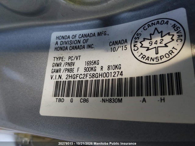 Honda Civic Lx 2016 2HGFC2F58GH001274 Image 9