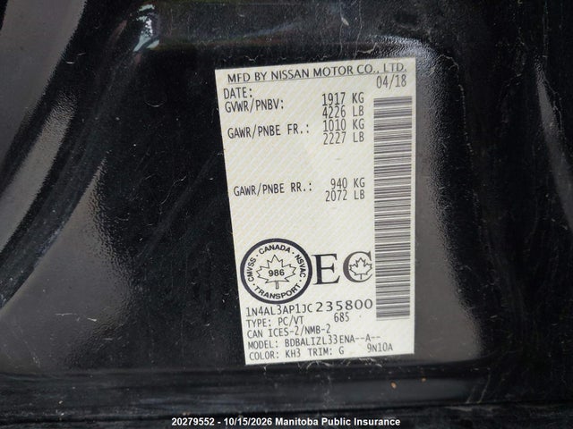 1N4AL3AP1JC235800 Nissan Altima 2.5 Sv