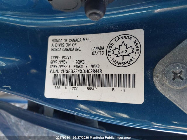 Aukcja sprzedaży 2013 Honda Civic Lx, vin: 2HGFB2F4XDH028448, numer aukcji: 20279580