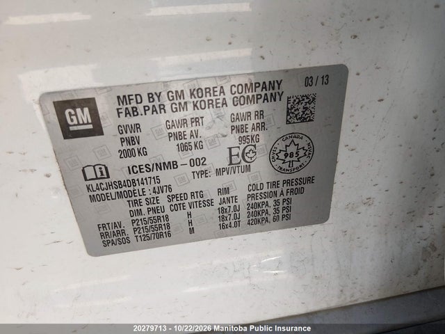 Auction sale of the 2013 Buick Encore, vin: KL4CJHSB4DB141715, lot number: 20279713