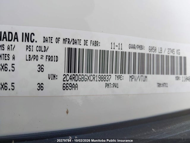 Продажа на аукционе авто 2012 Dodge Grand Caravan Sxt, vin: 2C4RDGBGXCR198837, номер лота: 20279784