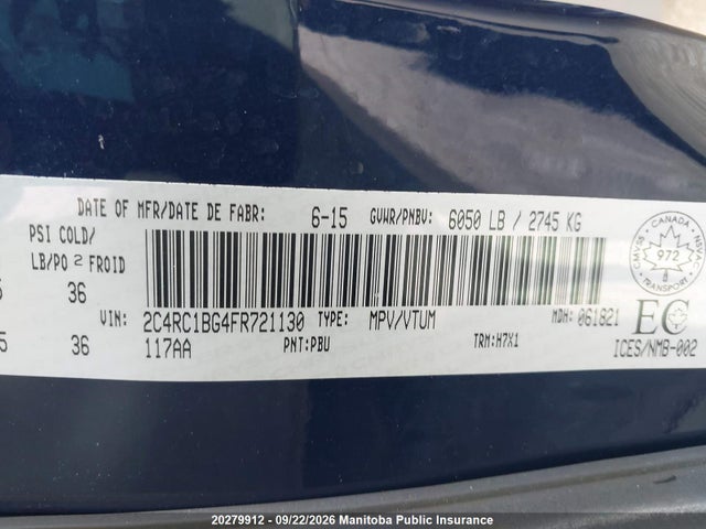 Aukcja sprzedaży 2015 Chrysler Town & Country Touring, vin: 2C4RC1BG4FR721130, numer aukcji: 20279912