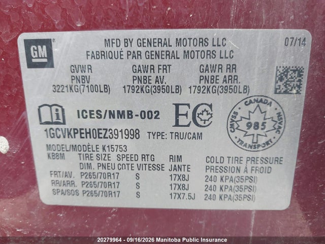 1GCVKPEH0EZ391998 Chevrolet Silverado 1500 Wt Double Cab