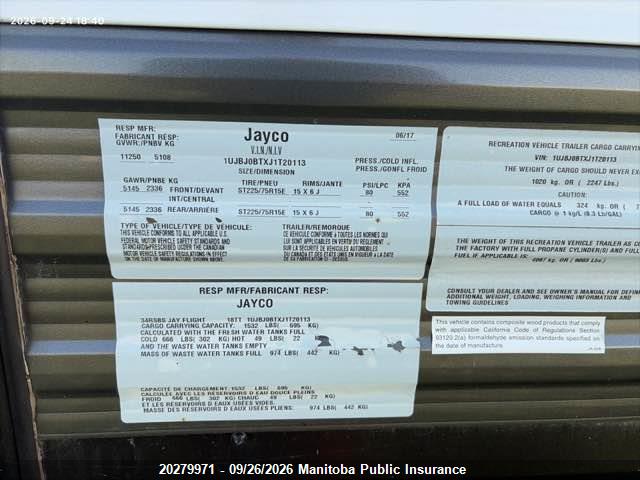 20279971 :رقم المزاد ، 1UJBJ0BTXJ1T20113 vin ، 2018 Jayco Jayco مزاد بيع