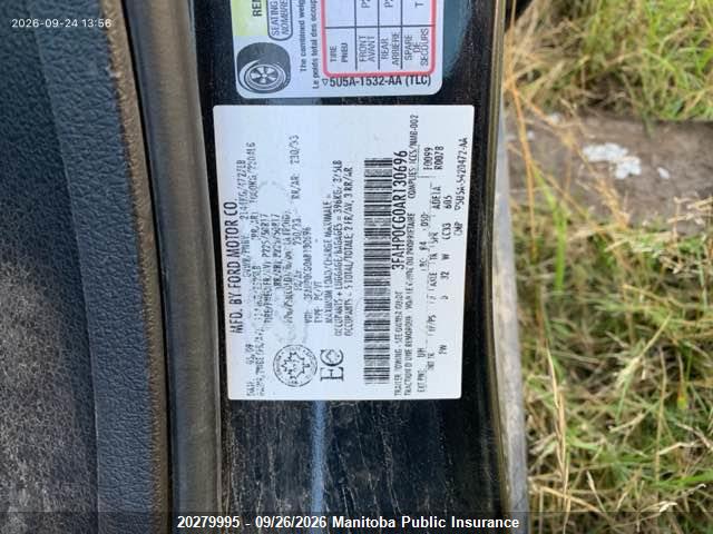 20279995 :رقم المزاد ، 3FAHP0CG0AR130696 vin ، 2010 Ford Fusion Sel V6 مزاد بيع