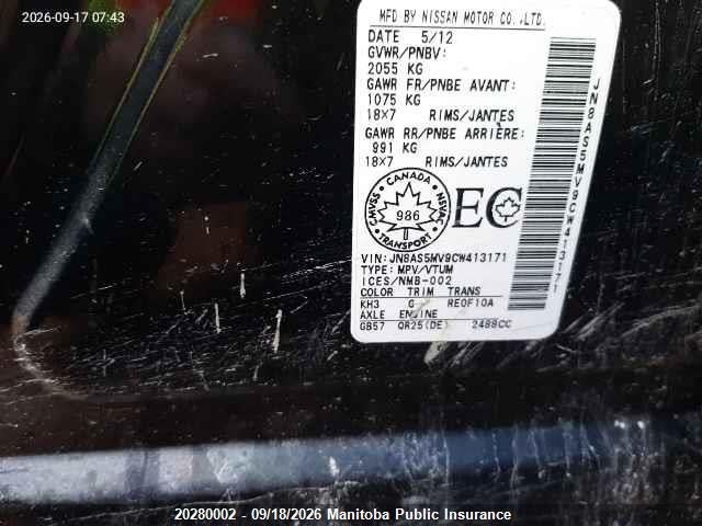 Продаж на аукціоні авто 2012 Nissan Rogue Sl, vin: JN8AS5MV9CW413171, номер лоту: 20280002