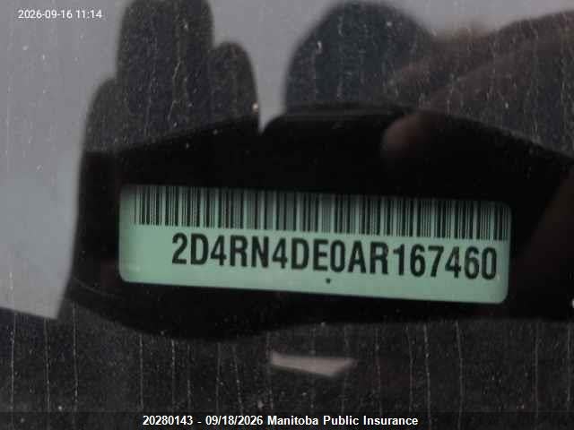 20280143 :رقم المزاد ، 2D4RN4DE0AR167460 vin ، 2010 Dodge Grand Caravan Se مزاد بيع