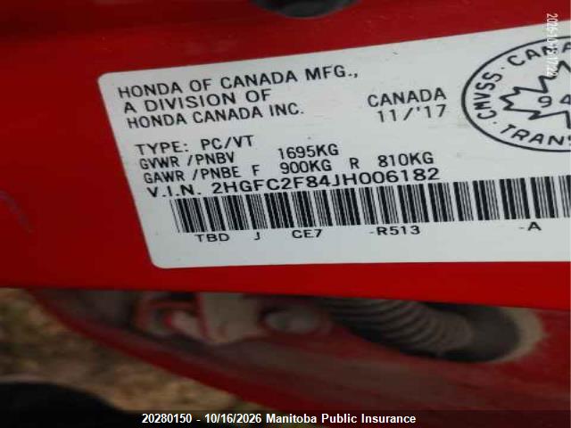 2HGFC2F84JH006182 Honda CIVIC EX
