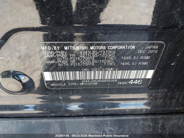 Auction sale of the 2017 Mitsubishi Rvr Se, vin: JA4AJ3AUXHZ605309, lot number: 20280156