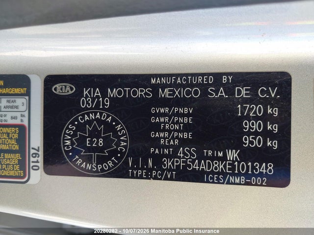 2019 Kia Forte Ex მანქანა იყიდება აუქციონზე, vin: 3KPF54AD8KE101348, აუქციონის ნომერი: 20280282