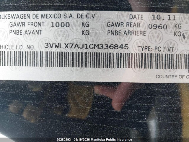 20280293 :رقم المزاد ، 3VWLX7AJ1CM336845 vin ، 2012 Volkswagen Jetta 2.5 مزاد بيع