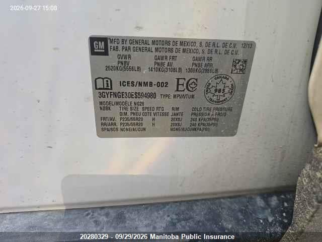 Продаж на аукціоні авто 2014 Cadillac Srx V6, vin: 3GYFNGE30ES594980, номер лоту: 20280329