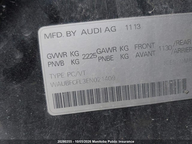 Продаж на аукціоні авто 2014 Audi A4 2.0t Quattro, vin: WAUBFCFL3EN021409, номер лоту: 20280355