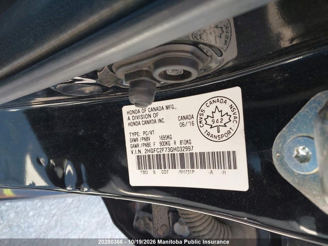 Honda Civic 2016 2HGFC2F73GH032997 Image 9