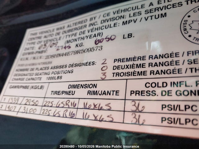 2009 Dodge Grand Caravan Se მანქანა იყიდება აუქციონზე, vin: 2D8HN44E79R509573, აუქციონის ნომერი: 20280480