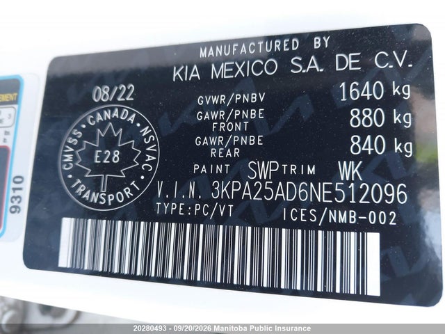 Aukcja sprzedaży 2022 Kia Rio Lx Premium, vin: 3KPA25AD6NE512096, numer aukcji: 20280493