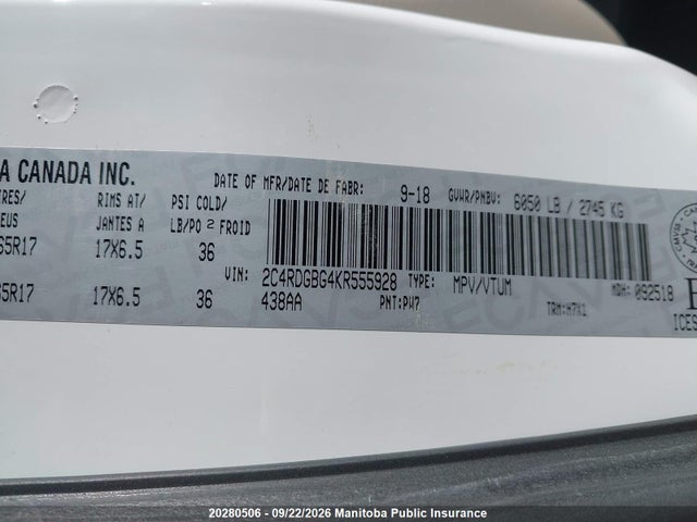 2019 Dodge Grand Caravan Cvp მანქანა იყიდება აუქციონზე, vin: 2C4RDGBG4KR555928, აუქციონის ნომერი: 20280506