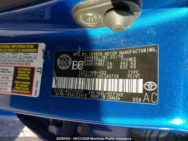 Продаж на аукціоні авто 2010 Toyota Corolla S, vin: 2T1BU4EE3AC380726, номер лоту: 20280524