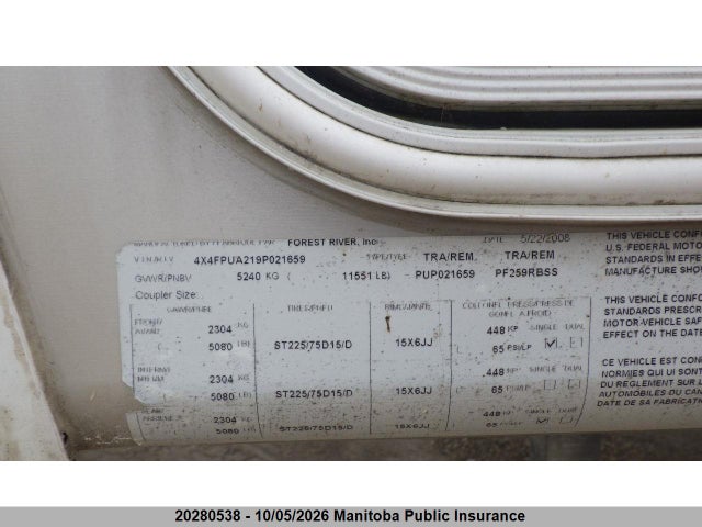 20280538 :رقم المزاد ، 4X4FPUA219P021659 vin ، 2009 Palomino Other مزاد بيع