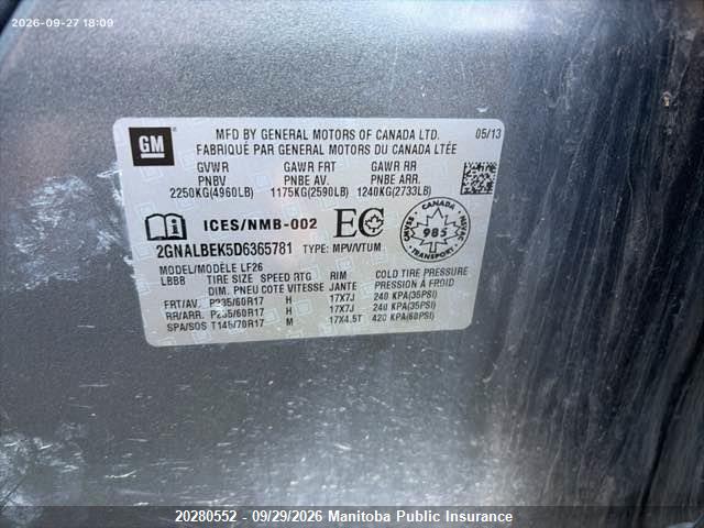 Продаж на аукціоні авто 2013 Chevrolet Equinox Ls, vin: 2GNALBEK5D6365781, номер лоту: 20280552