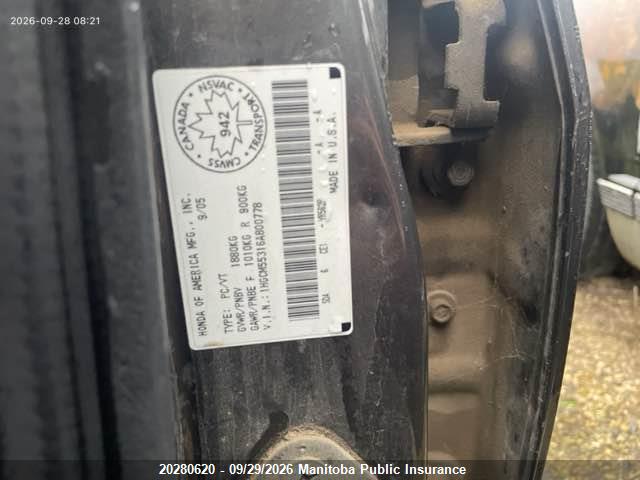 Aukcja sprzedaży 2006 Honda Accord Se, vin: 1HGCM55316A800778, numer aukcji: 20280620
