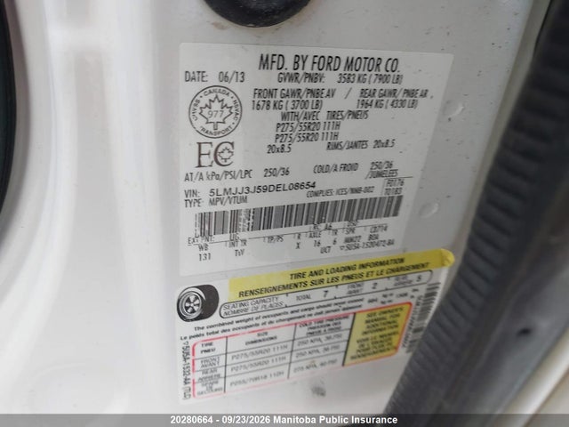 Продаж на аукціоні авто 2013 Lincoln Navigator L, vin: 5LMJJ3J59DEL08654, номер лоту: 20280664