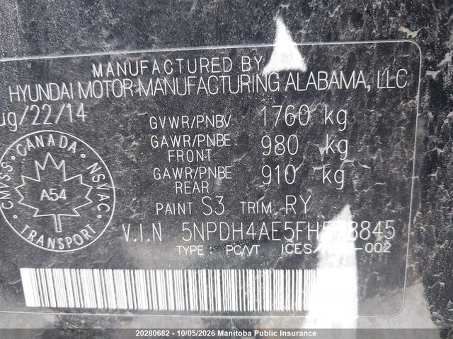 Продаж на аукціоні авто 2015 Hyundai Elantra Gl, vin: 5NPDH4AE5FH578845, номер лоту: 20280682