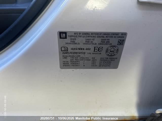 Chevrolet Equinox Lt V6 2017 2GNFLFE32H6147518 Image 9