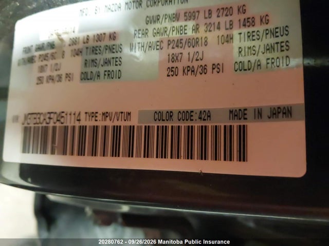 Продажа на аукционе авто 2015 Mazda Cx -9 Gs, vin: JM3TB3CA3F0451114, номер лота: 20280762