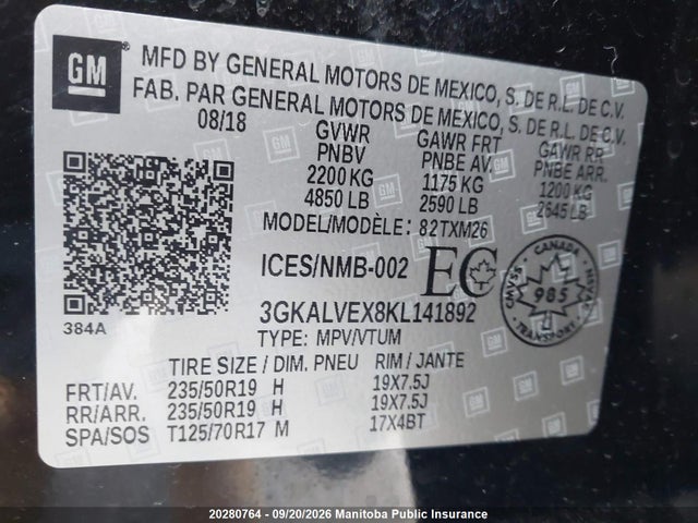 Aukcja sprzedaży 2019 Gmc Terrain Slt 2.0t, vin: 3GKALVEX8KL141892, numer aukcji: 20280764