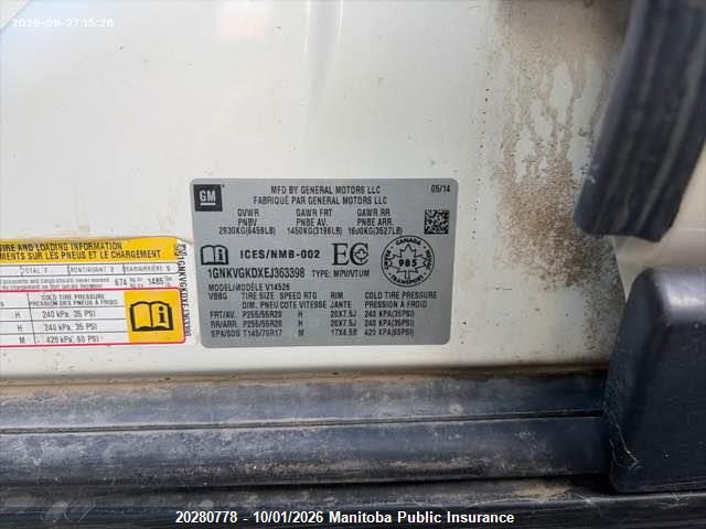 Chevrolet Traverse Lt 2014 1GNKVGKDXEJ363398 Image 9
