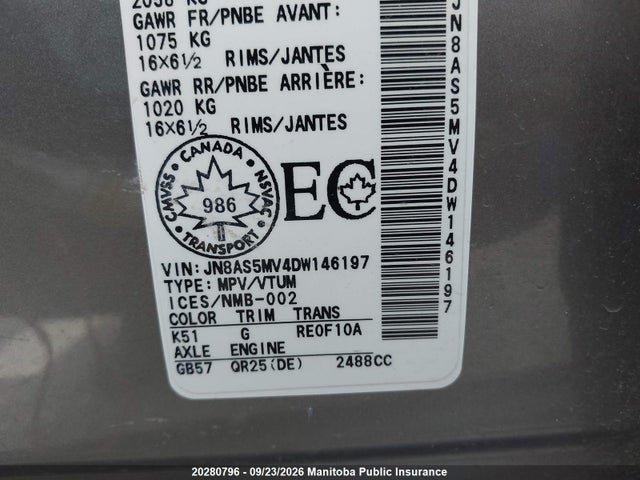 2013 Nissan Rogue S მანქანა იყიდება აუქციონზე, vin: JN8AS5MV4DW146197, აუქციონის ნომერი: 20280796