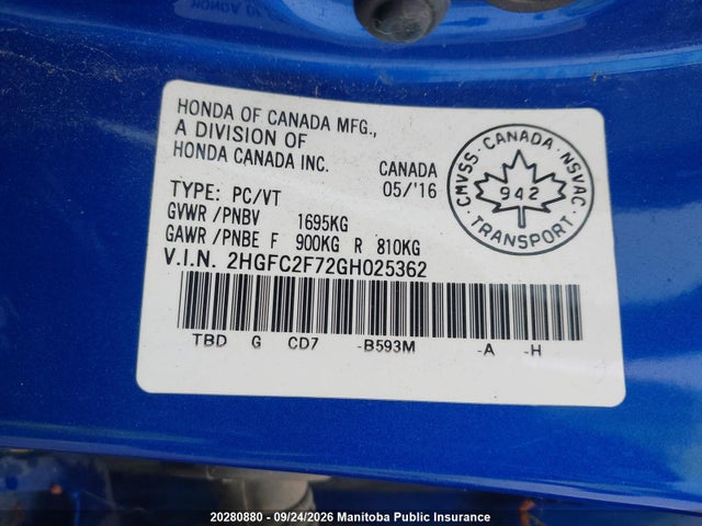 Honda CIVIC EX 2016 2HGFC2F72GH025362 Image 9