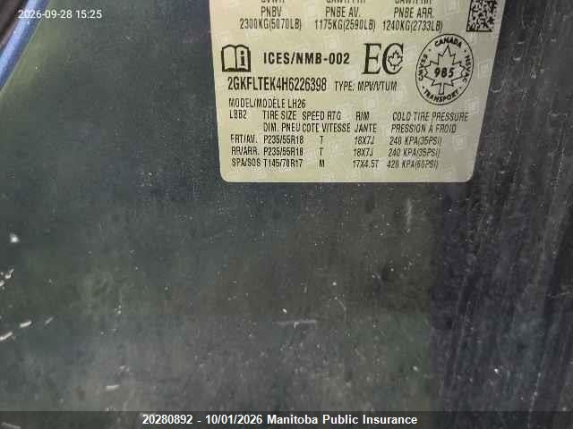 Auction sale of the 2017 Gmc Terrain Sle, vin: 2GKFLTEK4H6226398, lot number: 20280892