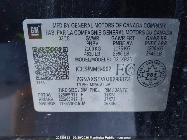 Chevrolet EQUINOX LT 2018 2GNAXSEV0J6298873 Image 9