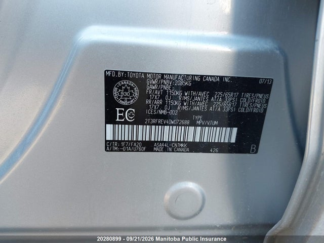 2013 Toyota Rav4 Xle მანქანა იყიდება აუქციონზე, vin: 2T3RFREV4DW072688, აუქციონის ნომერი: 20280899