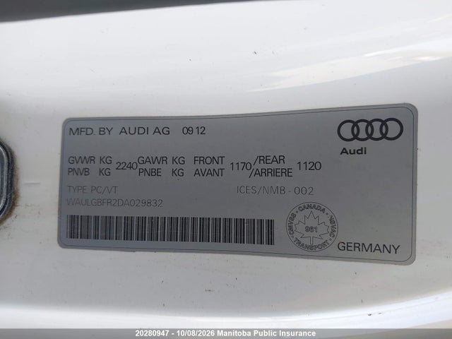 2013 Audi S5 3.0t Quattro მანქანა იყიდება აუქციონზე, vin: WAULGBFR2DA029832, აუქციონის ნომერი: 20280947