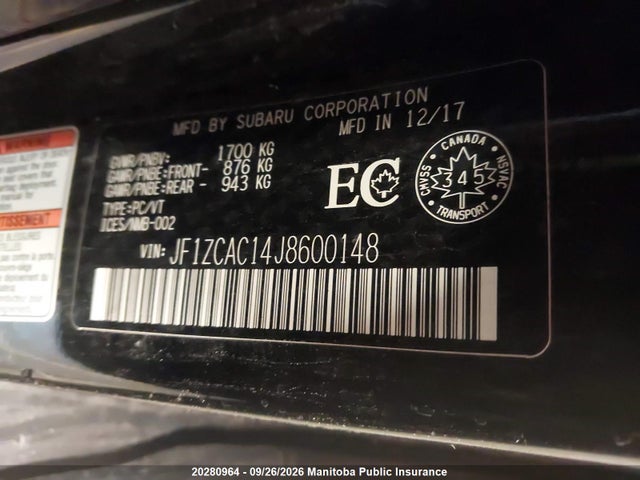 Aukcja sprzedaży 2018 Subaru Brz, vin: JF1ZCAC14J8600148, numer aukcji: 20280964