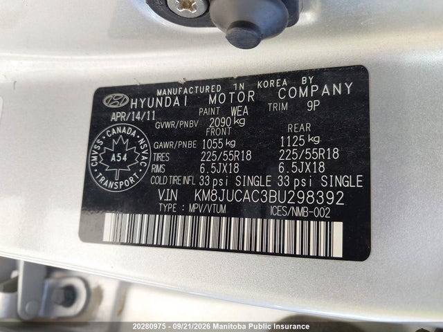 Aukcja sprzedaży 2011 Hyundai Tucson Limited, vin: KM8JUCAC3BU298392, numer aukcji: 20280975