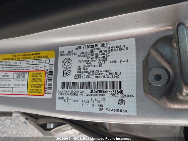 Ford FUSION SE 2017 3FA6P0T96HR361640 Image 9