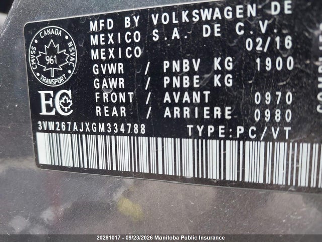 Aukcja sprzedaży 2016 Volkswagen Jetta 1.4 Tsi, vin: 3VW267AJXGM334788, numer aukcji: 20281017