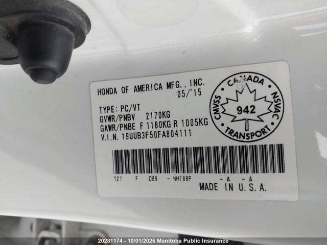 20281174 :رقم المزاد ، 19UUB3F50FA804111 vin ، 2015 Acura Tlx V6 مزاد بيع