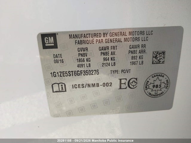Chevrolet MALIBU LT 2016 1G1ZE5ST6GF350276 Image 9