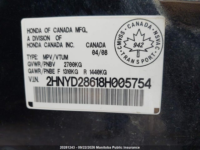 Aukcja sprzedaży 2008 Acura Mdx, vin: 2HNYD28618H005754, numer aukcji: 20281243