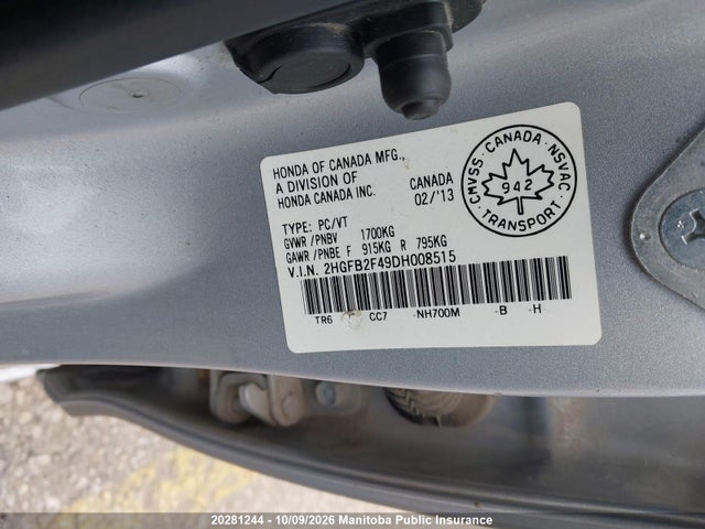 Aukcja sprzedaży 2013 Honda Civic Lx, vin: 2HGFB2F49DH008515, numer aukcji: 20281244
