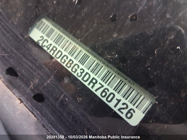 20281358 :رقم المزاد ، 2C4RDGBG3DR760126 vin ، 2013 Dodge Grand Caravan Sxt مزاد بيع
