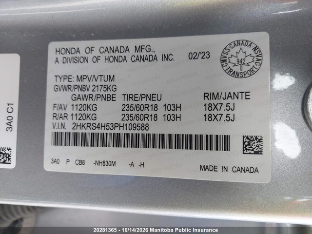 2HKRS4H53PH109588 Honda Cr-v Sport