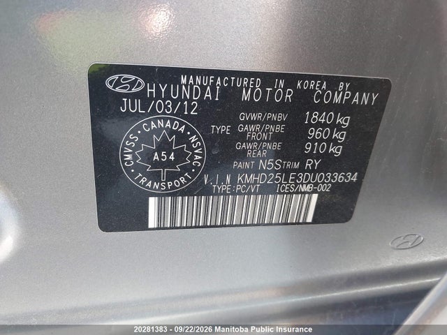 Aukcja sprzedaży 2013 Hyundai Elantra Gt Gl, vin: KMHD25LE3DU033634, numer aukcji: 20281383